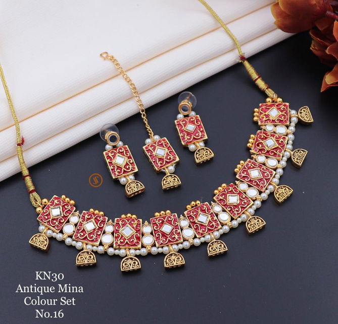 30 KN Kundan Antique Pearl Mina Colour Set Wholesalers In Mumbai
